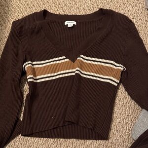 Garage Chocolate V-Neck Sweater with Stripes